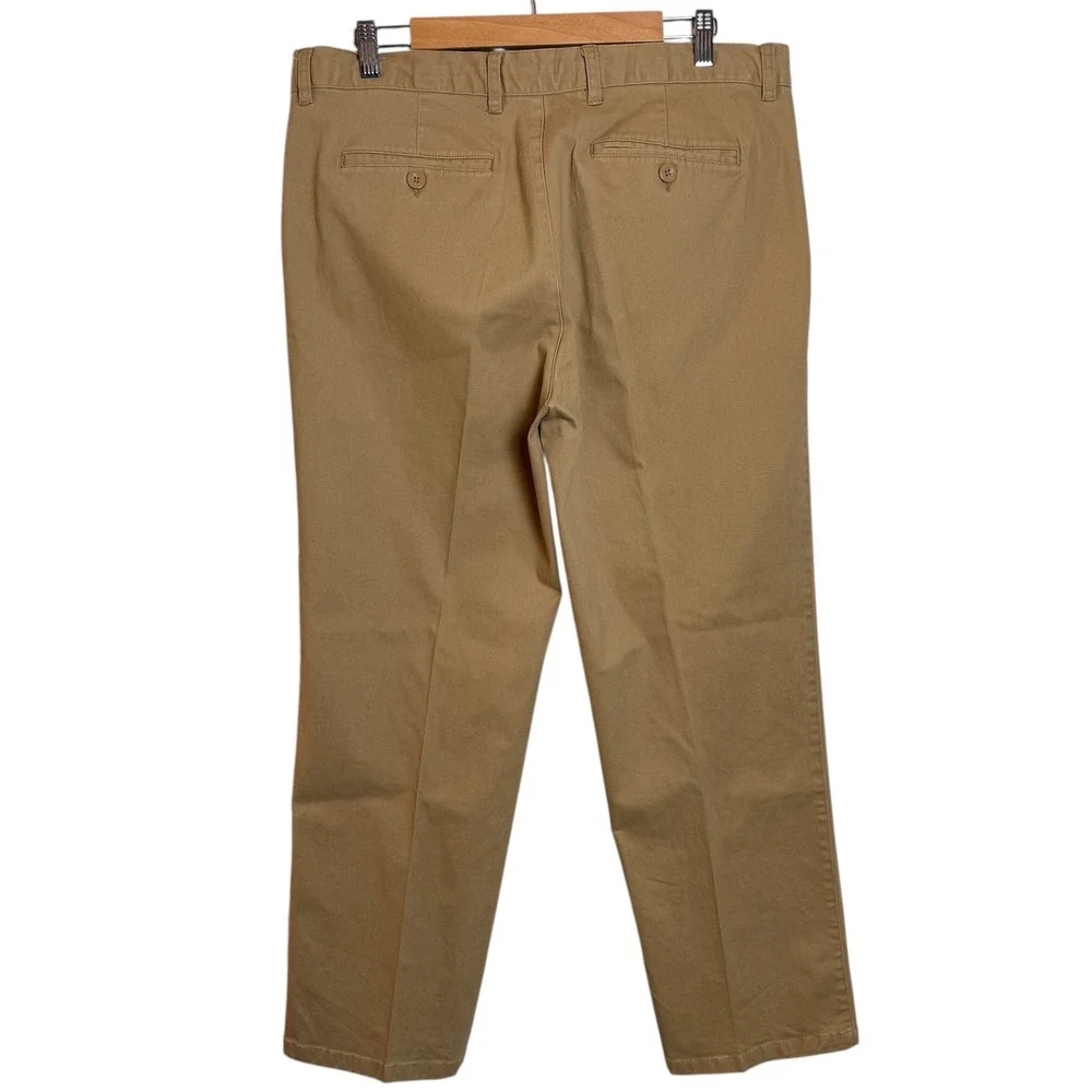 Linea Uomo LU Mens Khaki Pants W38 L32 Stretch Flat Front Camel Chino 36x29.5